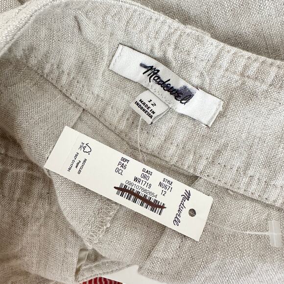 Madewell Pintucked Shorts in 100% Linen Oat Beige High Rise Vacation US 12 NWT - Picture 9 of 13